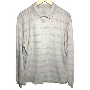 Van Heusen Mens Long Sleeve Polo Shirt Grid Pattern Size Large